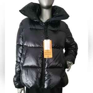 Save The Duck Isla Quilted Tall Standing Collar Puffer Womens Black Jacket 1/S